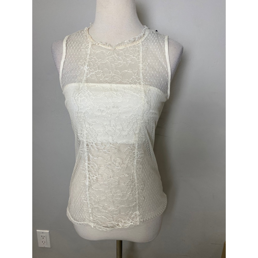 Express Vintage 90s Y2K Ivory Lace Swiss Dot Mesh Sleeveless Top NWT Clubwear S